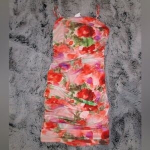 Flower mini dress with adjustable straps